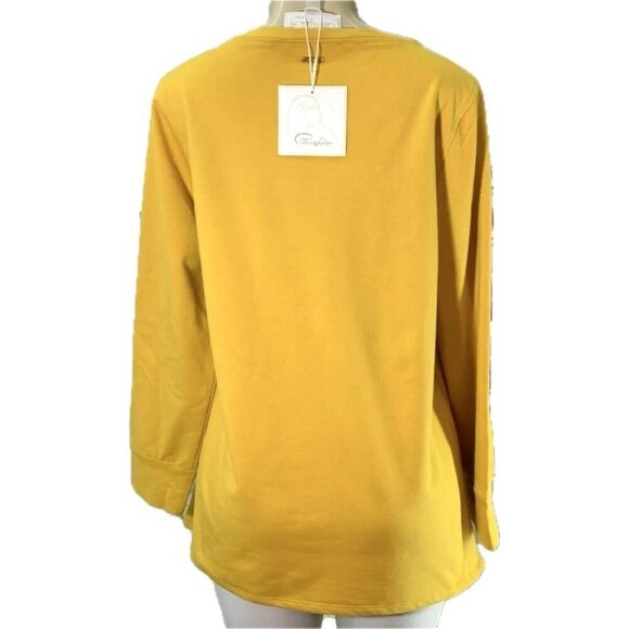 Cappagallo L Sunset Yellow Crew Neck SharkBite Hem Long Studded Sleeve Riley Top - Picture 4 of 6